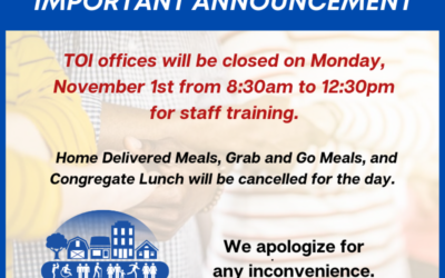 TOI Offices to Close November 1st for Staff Training.