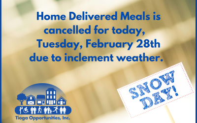 Home Delivered Meals Cancelled for Tuesday, February 28th