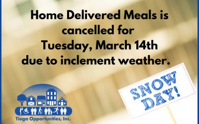 Home Delivered Meals Cancelled- Tuesday, March 14th